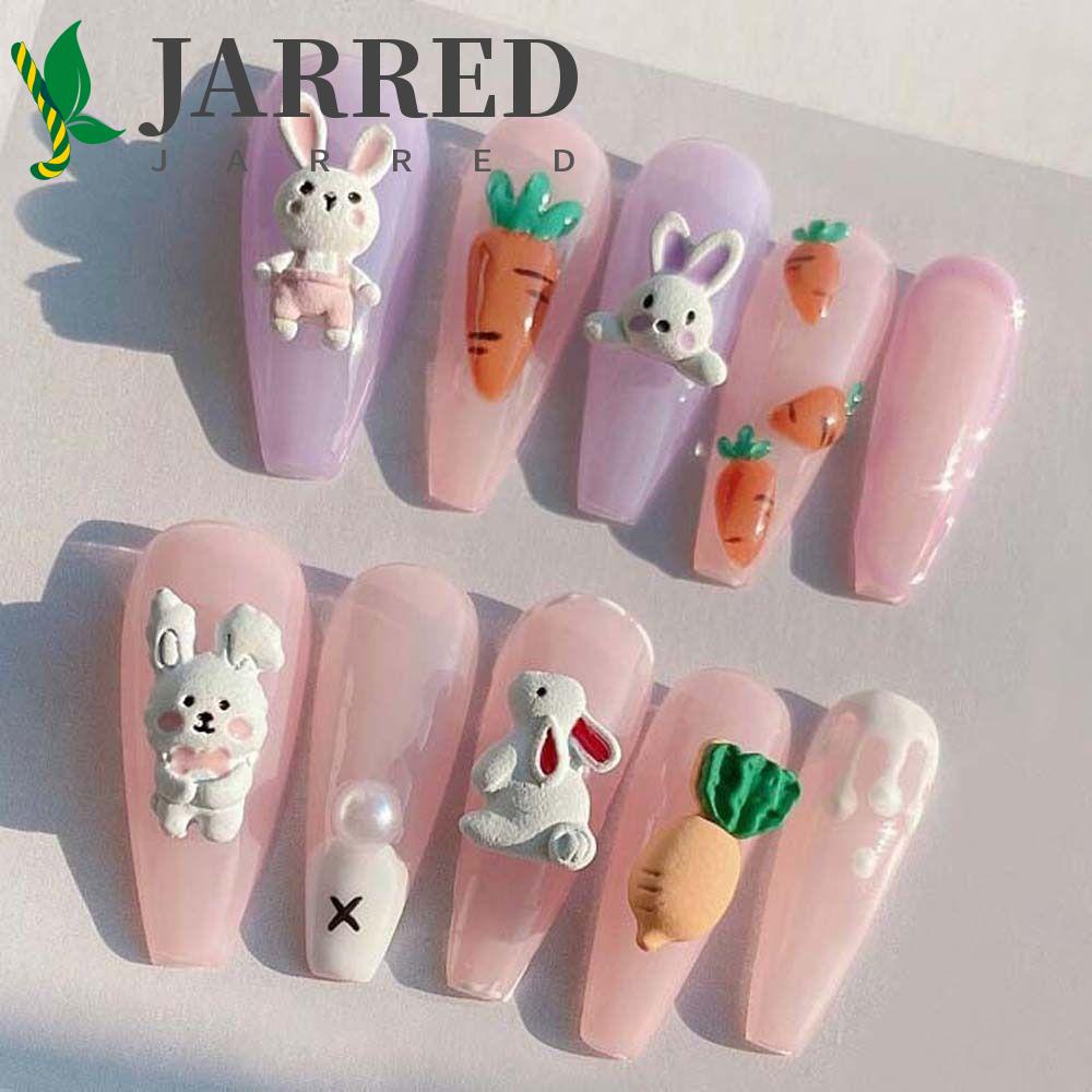 JARRED Phụ Kiện Trang Trí Móng Tay Hình Thỏ Và Cà Rốt Bằng Hợp Kim Dễ Thương