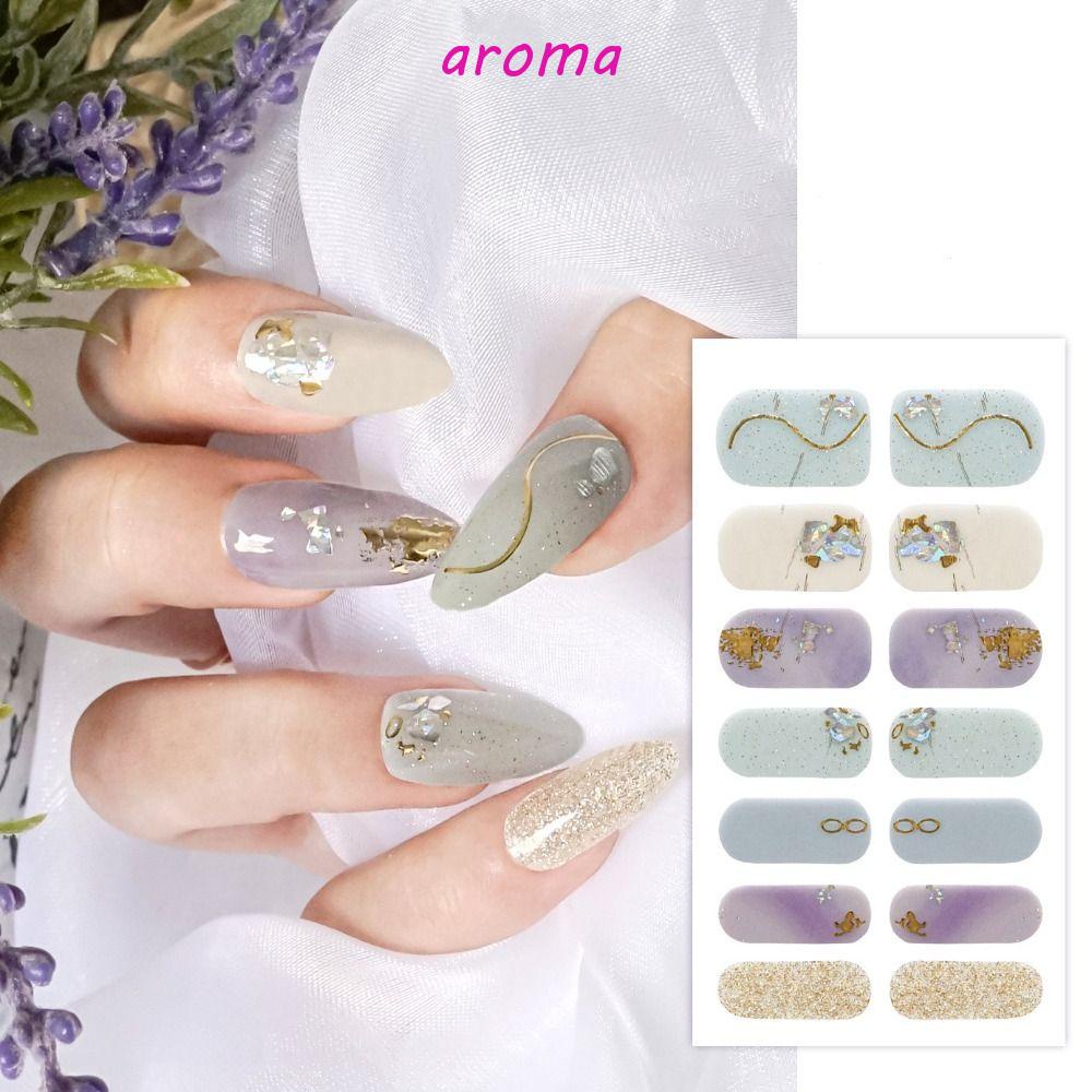 AROMA Miếng Dán Trang Trí Móng Tay Họa Tiết Hoa Chống Thấm Nước DIY