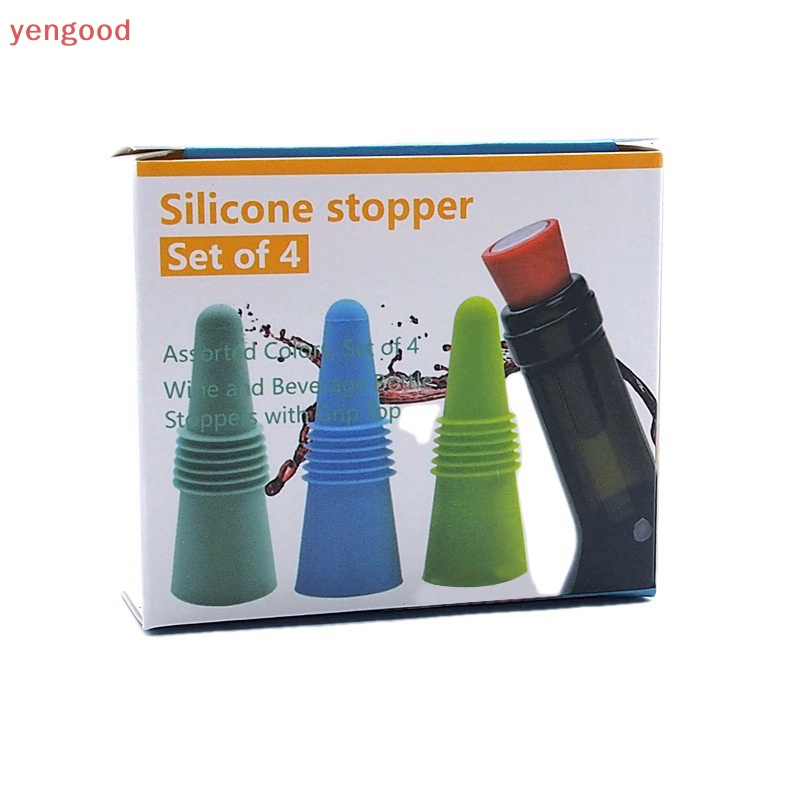 Set 4 / 8 Nắp Đậy Chai Rượu Bằng Silicone Và Thép Không Gỉ Nhiều Màu