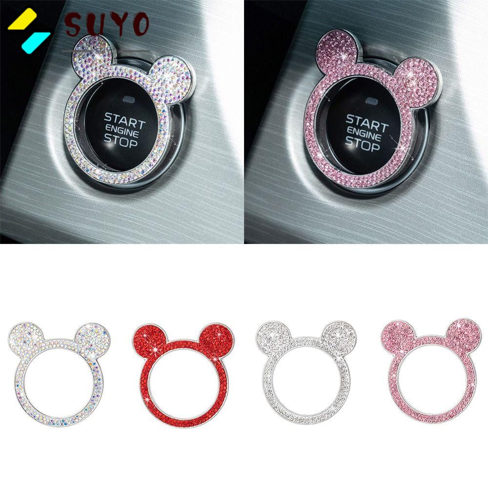 SUYO Vòng Nhẫn Trang Trí Nút Khởi Động Xe Hơi Màu Pha Lê Lấp Lánh Thời Trang