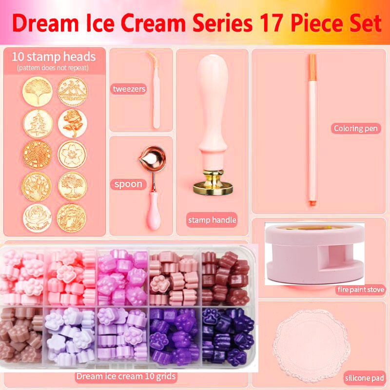 Sáp Seal Kit 17 mảnh phong bì Sáp Seal Craft Kit bao gồm đầu sáp hạt, sáp in pad xử lý lò vv
