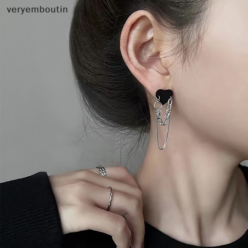 1 Đôi Bông Tai Dây Xích Dài Hình Trái Tim Màu Đen Phong Cách Hip Hop Cá Tính Dành Cho Bạn Nữ Hàng Ngày n