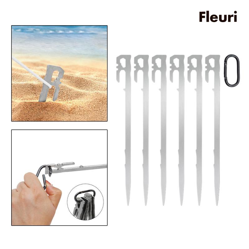 Bộ 6 Cọc Dựng Lều 25cm Đầu Phẳng Đa Năng Kèm Móc Tiện Dụng Mang Theo Cắm Trại / Tuyết