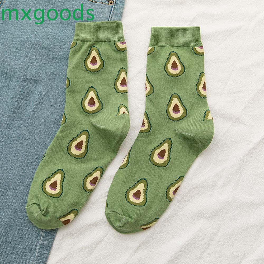 MXGOODS Đôi Vớ Cotton HọA TiếT Quả Bơ Dễ Thương ThờI Trang Cho Nữ