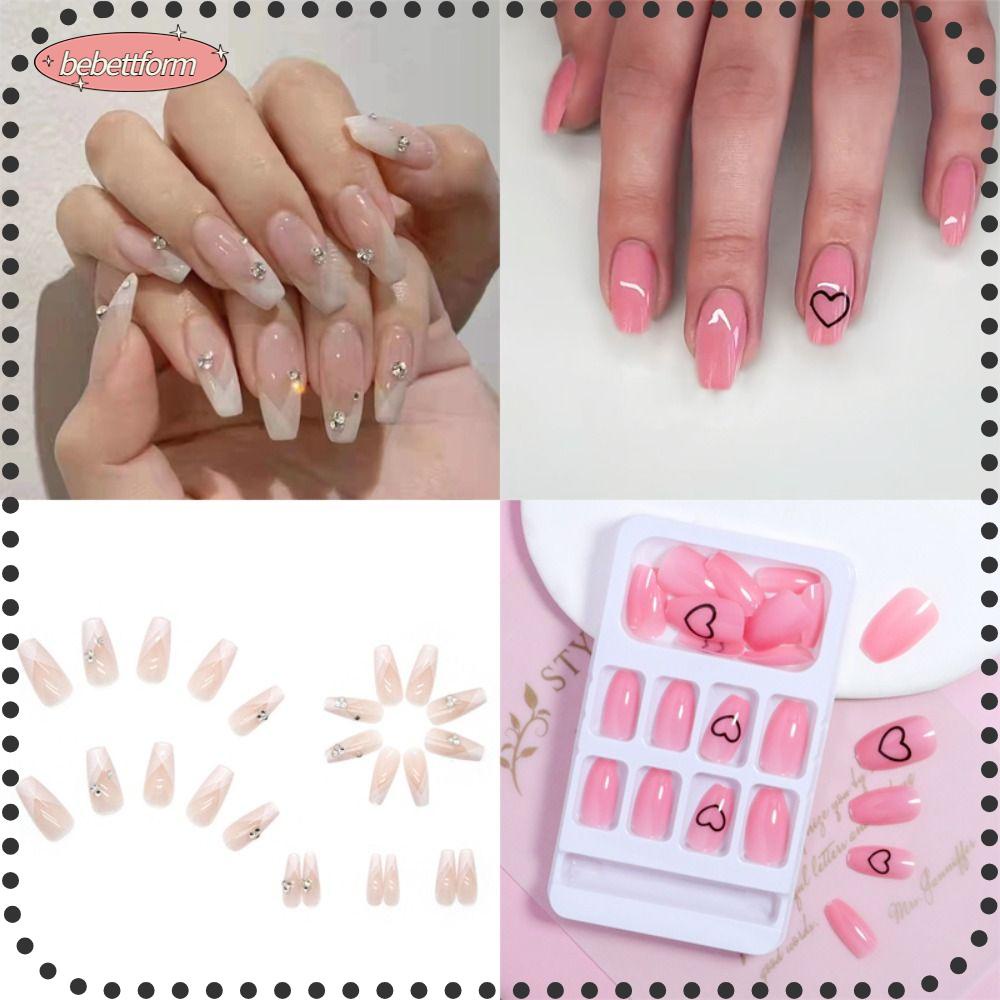 BEBETTERM Bộ Móng Tay Giả Đầu Vuông Ngắn Che Phủ Toàn Diện Chống Nước Cho Nữ