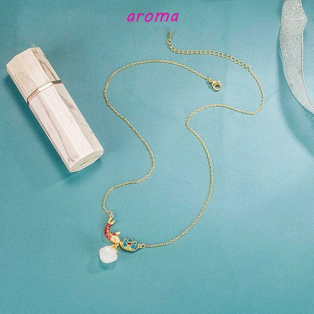 AROMA Dây Chuyền Mặt Hoa Sen Bằng Đồng Phong Cách Retro Sang Trọng Cho Nữ