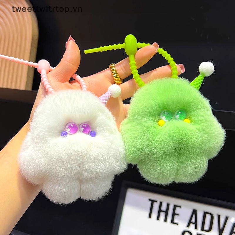 Móc Khóa Hình Que Kem Lông Thỏ Dễ Thương