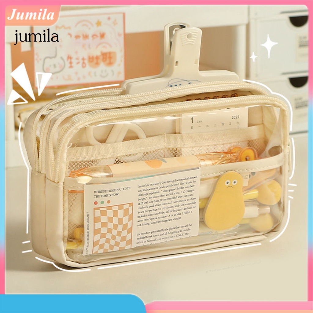 Qr Túi Đựng Bút 4 Ngăn Trong Suốt Đa Năng