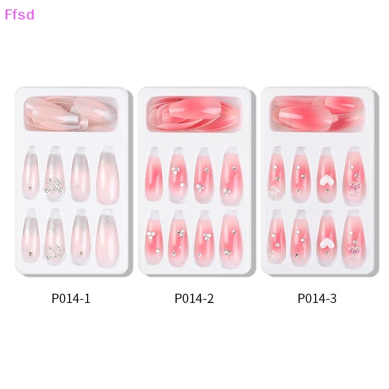 {Ffsd} Set 24 Móng Tay Giả Dán Trang Trí Toàn Diện Hình Bướm Có Thể Mang Theo