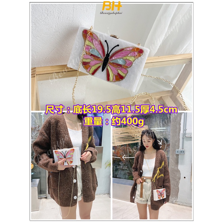 Túi Đeo Chéo Hình Bướm Bằng Acrylic Phối Dây Xích Thời Trang Pháp 2023 Mới