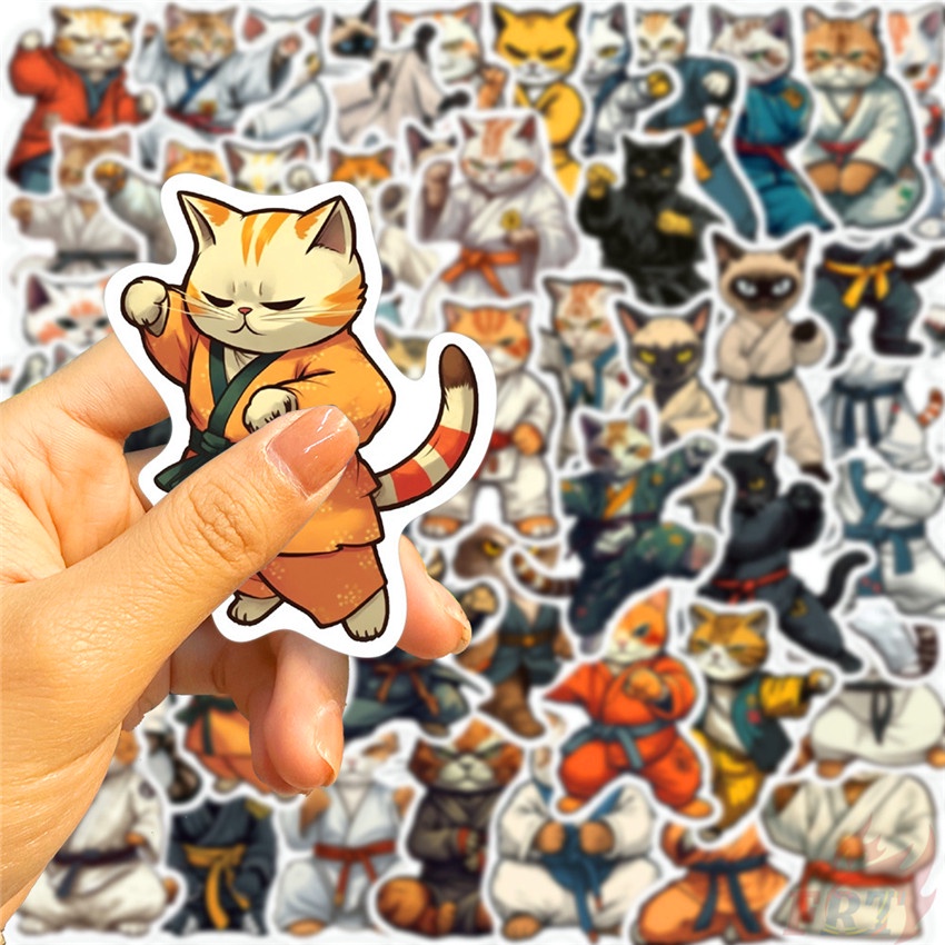 ❉ Set 01 Sticker Hình Mèo Kung Fu Dễ Thương Dùng Để Trang Trí ❉ Bộ 50 Sticker Chống Thấm Nước Họa Tiết Doodle Hợp Thời Trang