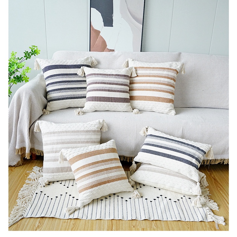 Vỏ Gối Cotton Lanh Họa Tiết Kẻ Sọc 50x50 45x45 30x50 Phong Cách Bắc Âu
