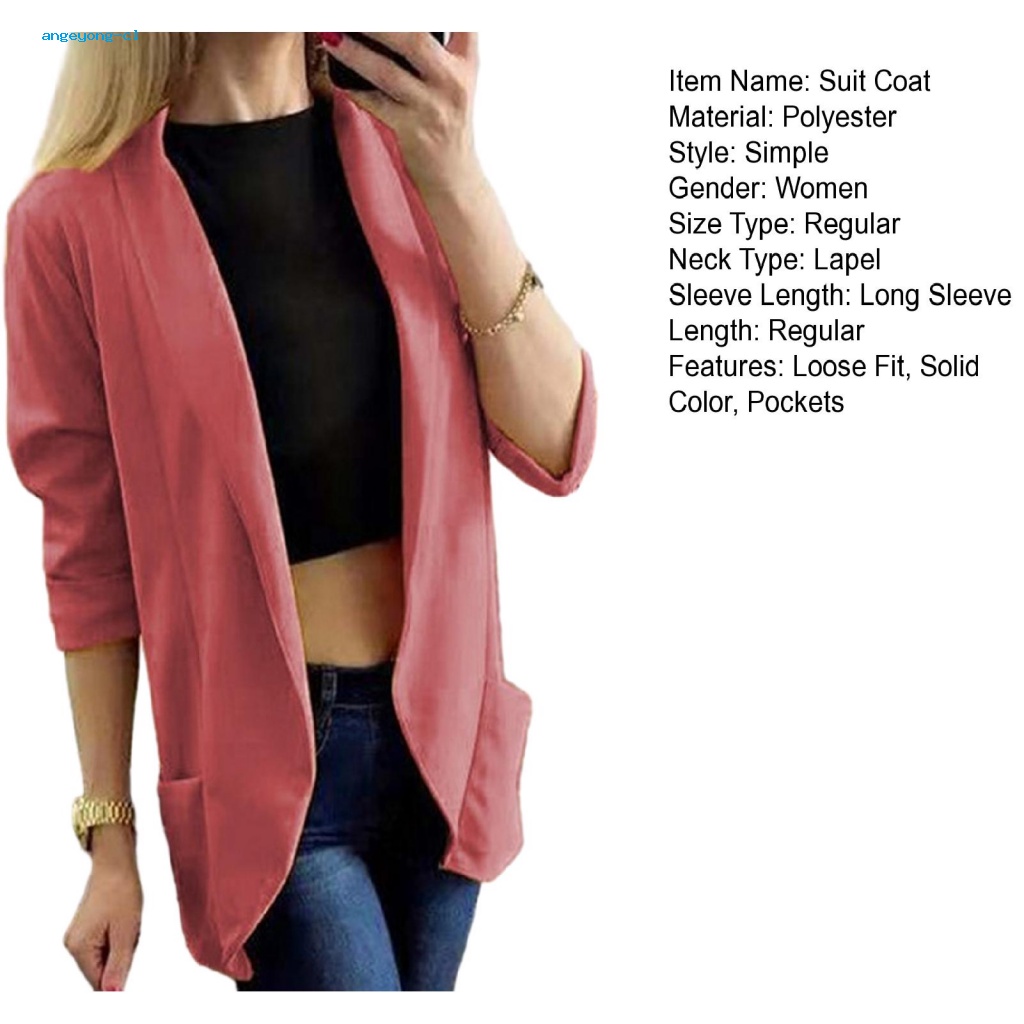 Angeyong Áo Khoác Suit Màu Trơn Dài Trung Bình Có Túi Thời Trang Xuân Thu Cho Nữ