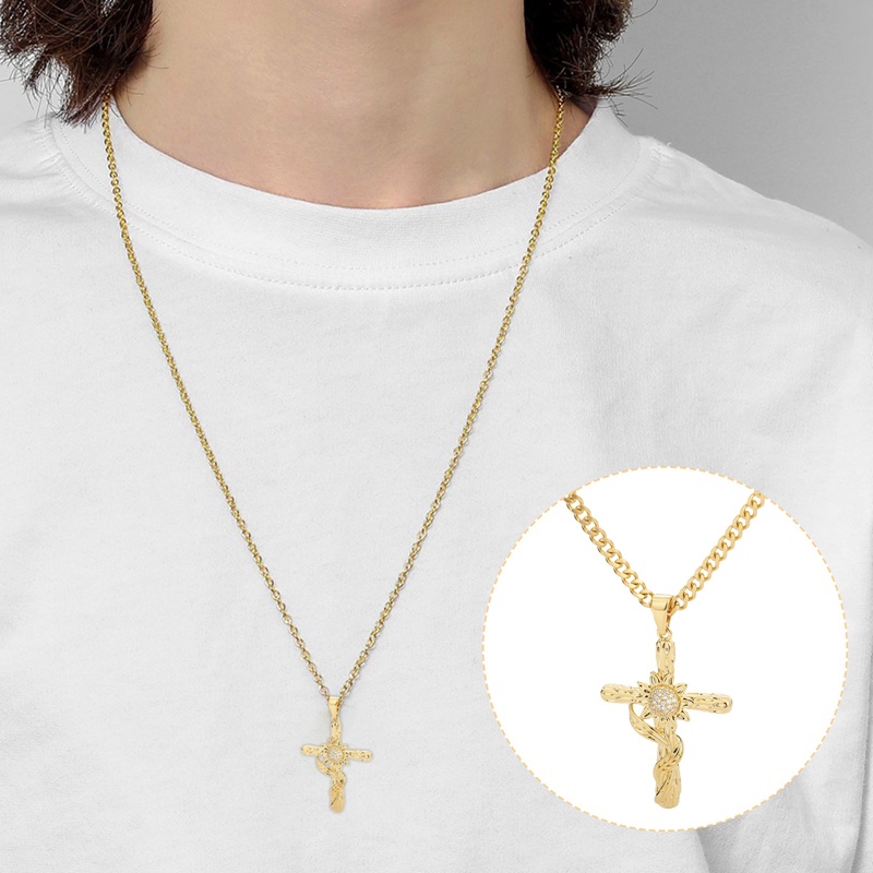Ygt Vòng cổ Bằng Thép Không Gỉ Mặt Thánh Giá Màu Vàng Hướng Dương Và Thánh Giá Dành Cho Nam Và Nữ