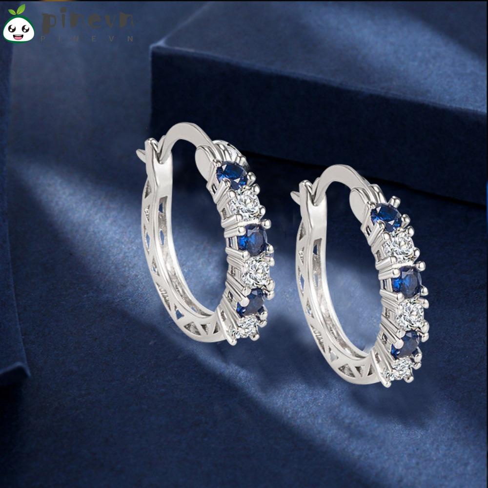 PINEVN Set 3 Đôi Bông Tai Đính Đá Pha Lê Xanh