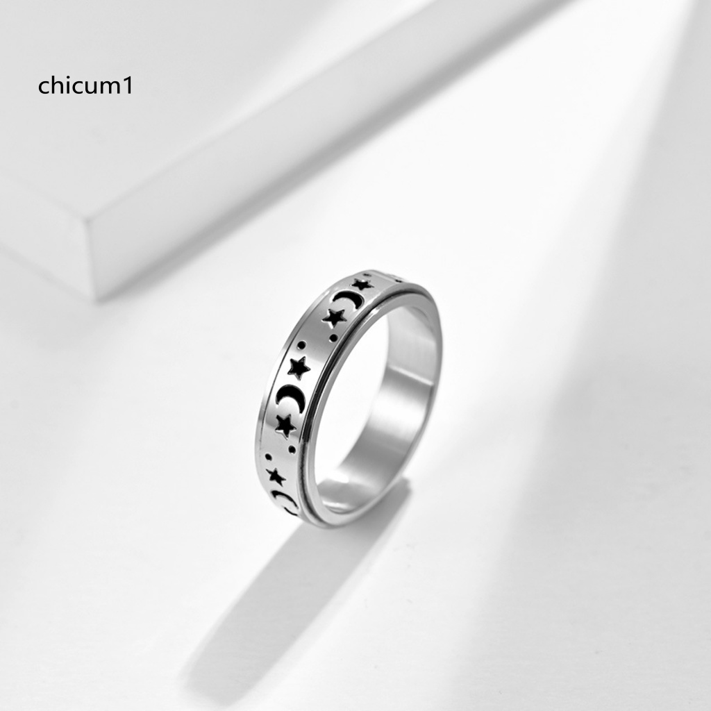Nhẫn Cưới Unisex Mặt Trăng Và Ngôi Sao Xoay Được