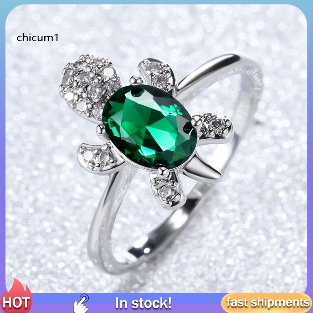 Nhẫn Cặp Đính Đá Hình Rùa Màu Sáng Tinh Tế