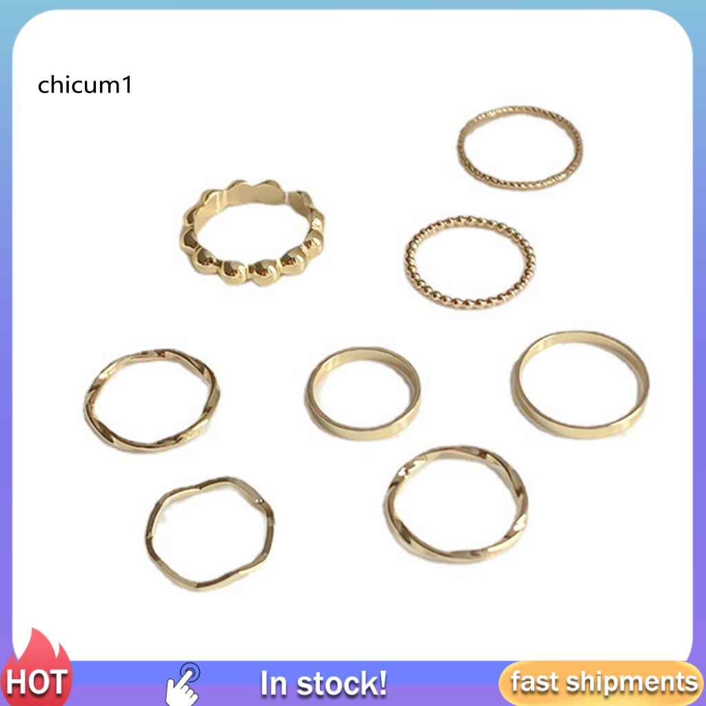 Set 8 Nhẫn Đeo Khớp Ngón Tay Mạ Điện Không Gây Dị Ứng Trang Trí Họa Tiết Hình Học Tinh Tế Thời Trang Tối Giản Cho Nữ