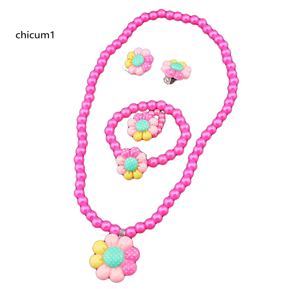 Bộ Trang Sức Hoa Đính Ngọc Trai Nhân Tạo Thời Trang Dành Cho Bé Gái