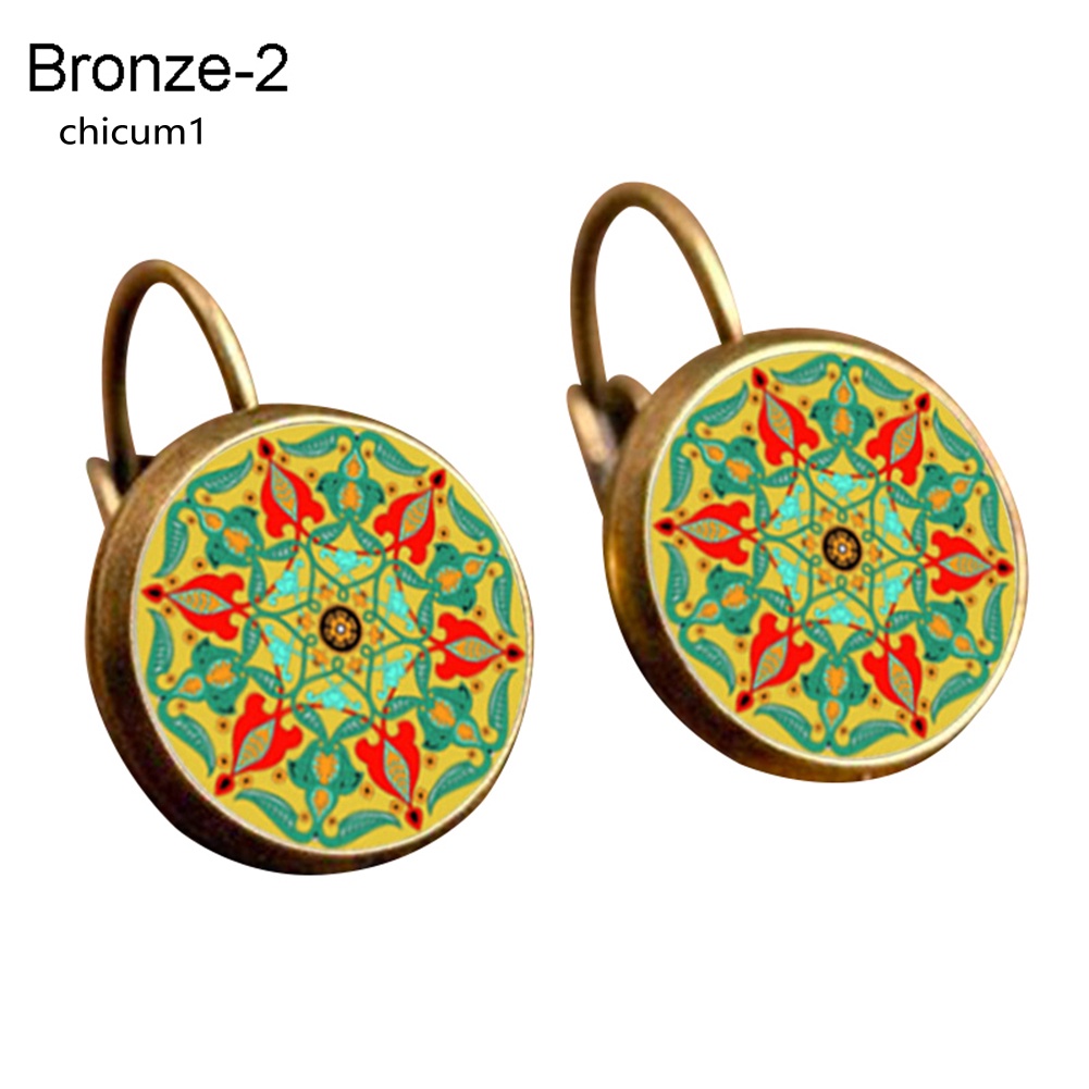 Khuyên Tai Tròn Họa Tiết Hoa Mandala Nhiều Màu