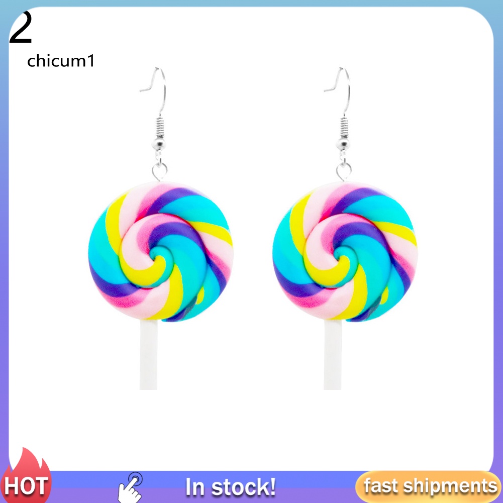 Khuyên Tai Dạng Móc Hình Kẹo Mút Màu Cầu Vồng Thời Trang Cho Nữ