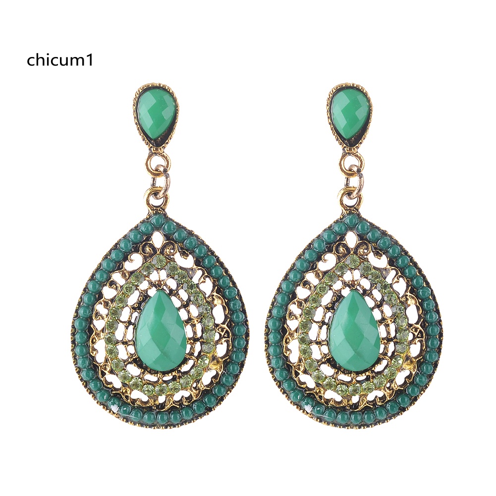 Khuyên Tai Chuỗi Đính Đá Hình Giọt Nước Phong Cách Boho