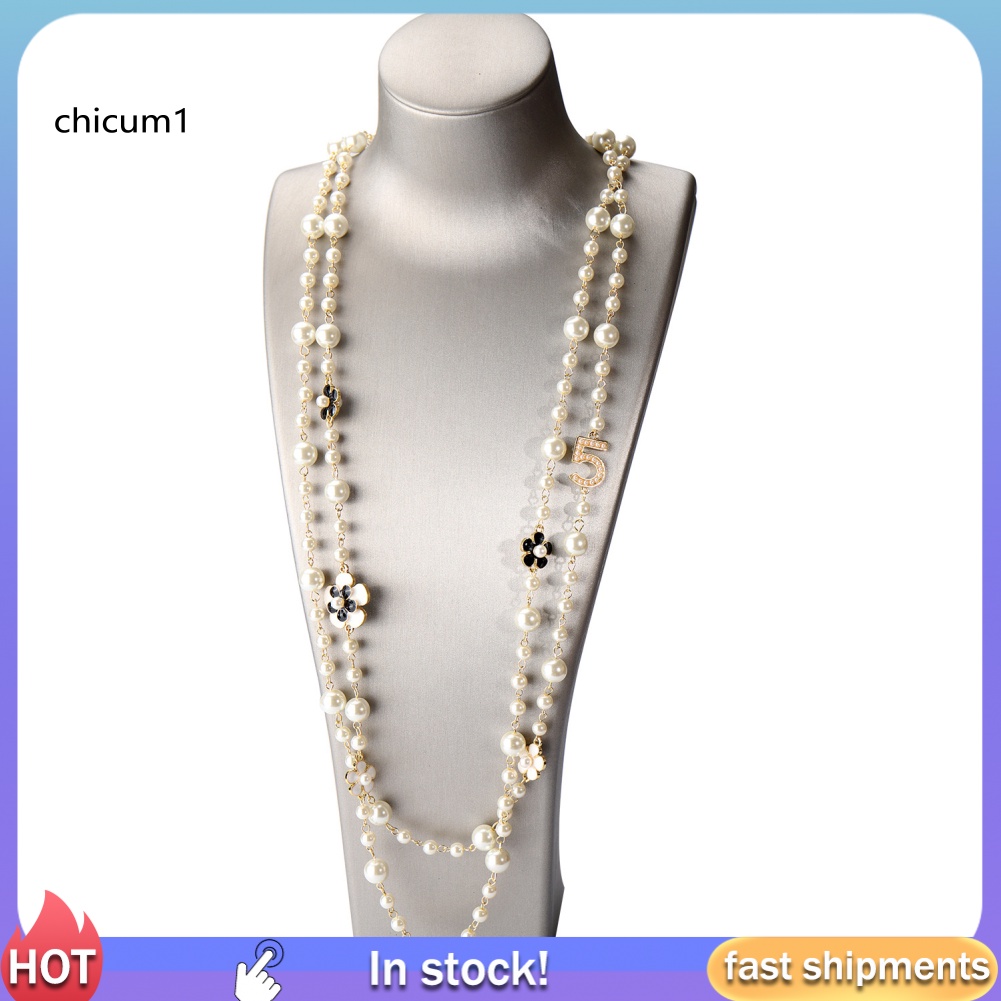 Vòng cổ Hai Lớp Mặt Số 5 Đính Ngọc Trai Nhân Tạo Thời Trang Dành Cho Nữ