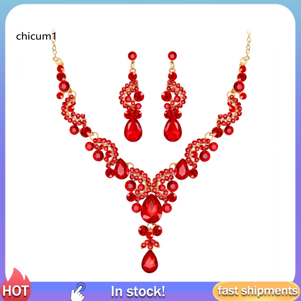 Bộ Vòng cổ + Bông Tai Đính Đá Pha Lê Giả Thời Trang