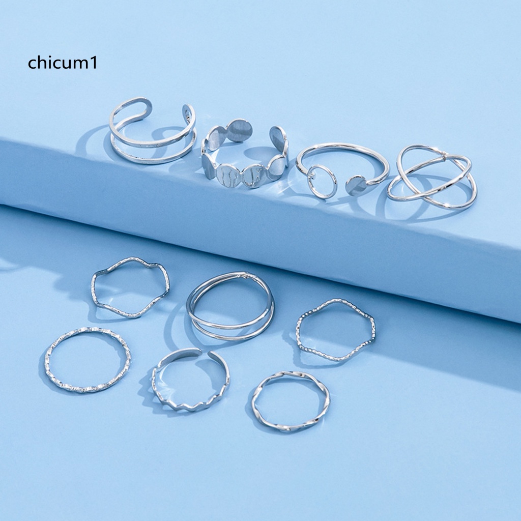 Set 10 Nhẫn Đeo Tay Kim Loại Thiết Kế Đơn Giản Thời Trang Cho Nữ