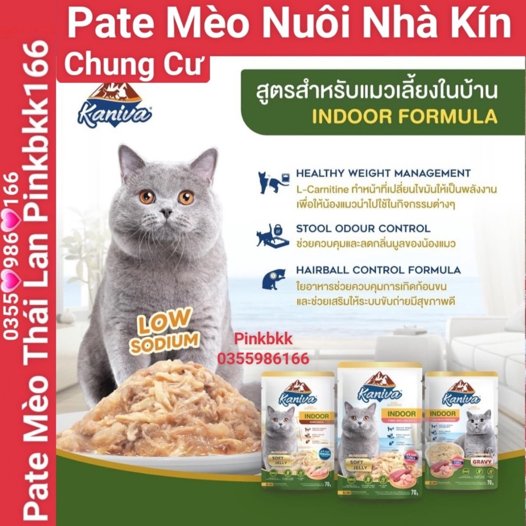 Pate Kaniva indoor Mèo Nuôi Nhà Kín, Chung Cư⚡ NỘI ĐỊA THÁI ⚡ 70g