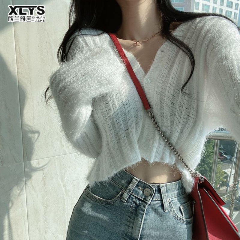 Áo Khoác cardigan Dệt Kim Tay Dài Cổ Chữ V Màu Sắc Đơn Giản Phong Cách Hàn Quốc Cho Nữ