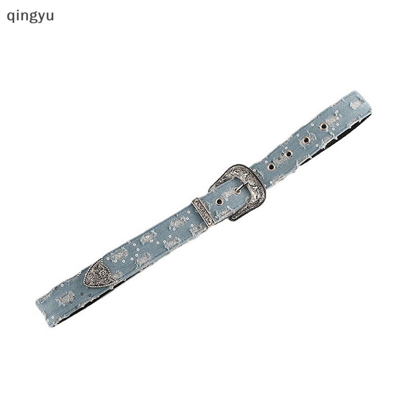 Thắt Lưng Denim Khóa Hợp Kim Khắc Họa Tiết Phong Cách Punk Mới Cho Nữ