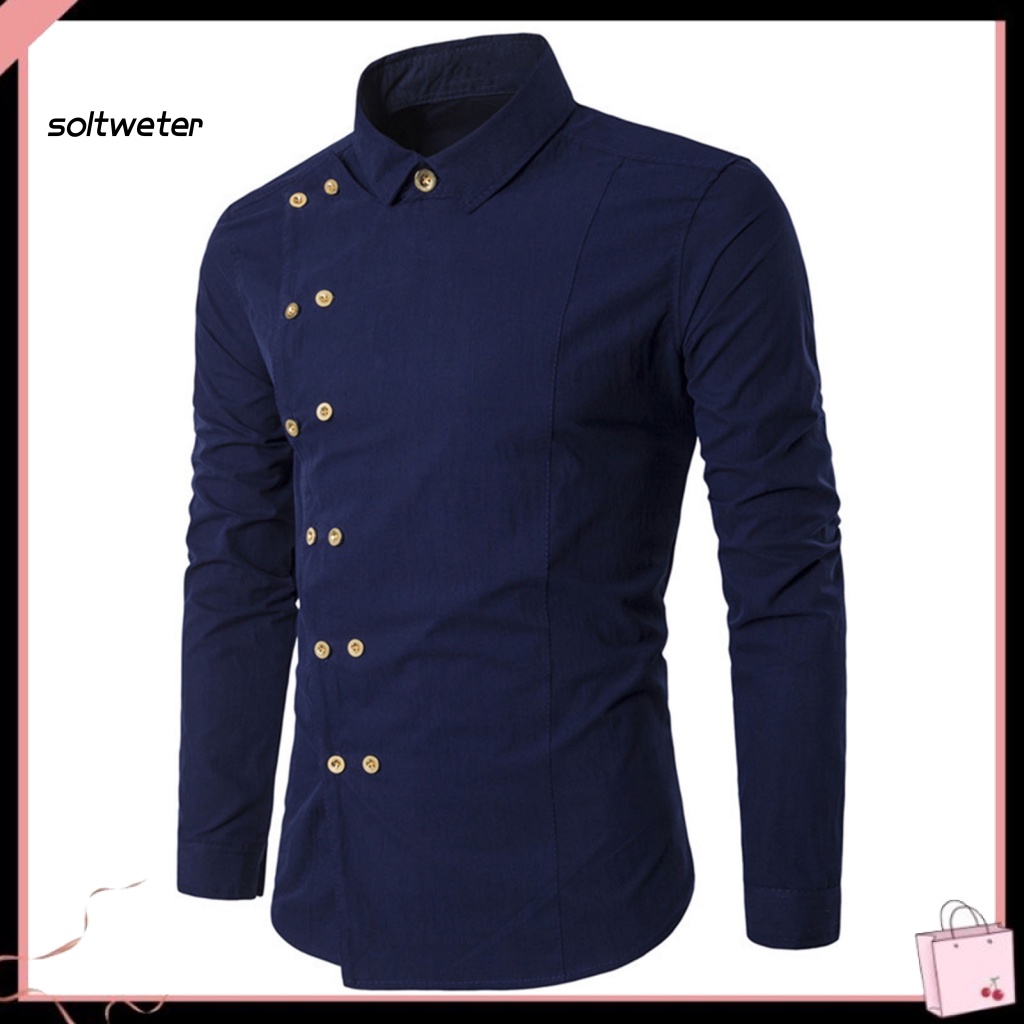 Áo Sơ Mi Cổ Bẻ Hai Hàng Nút Cài Màu Trơn Dáng Ôm Thời Trang Mùa Xuân Cho Nam