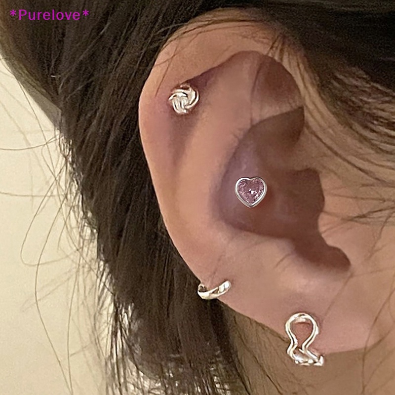 1 Đôi Khuyên Tai Xoắn Ốc Đính Đá Zircon Hình Trái Tim Dành Cho Nữ Mới
