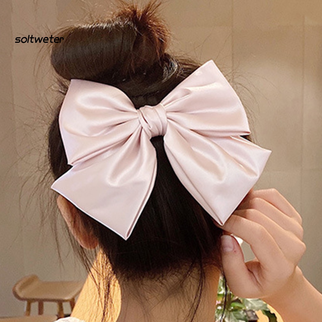 Kẹp Tóc Đính Nơ Bằng Vải Satin Cỡ Lớn Thời Trang Cho Nữ