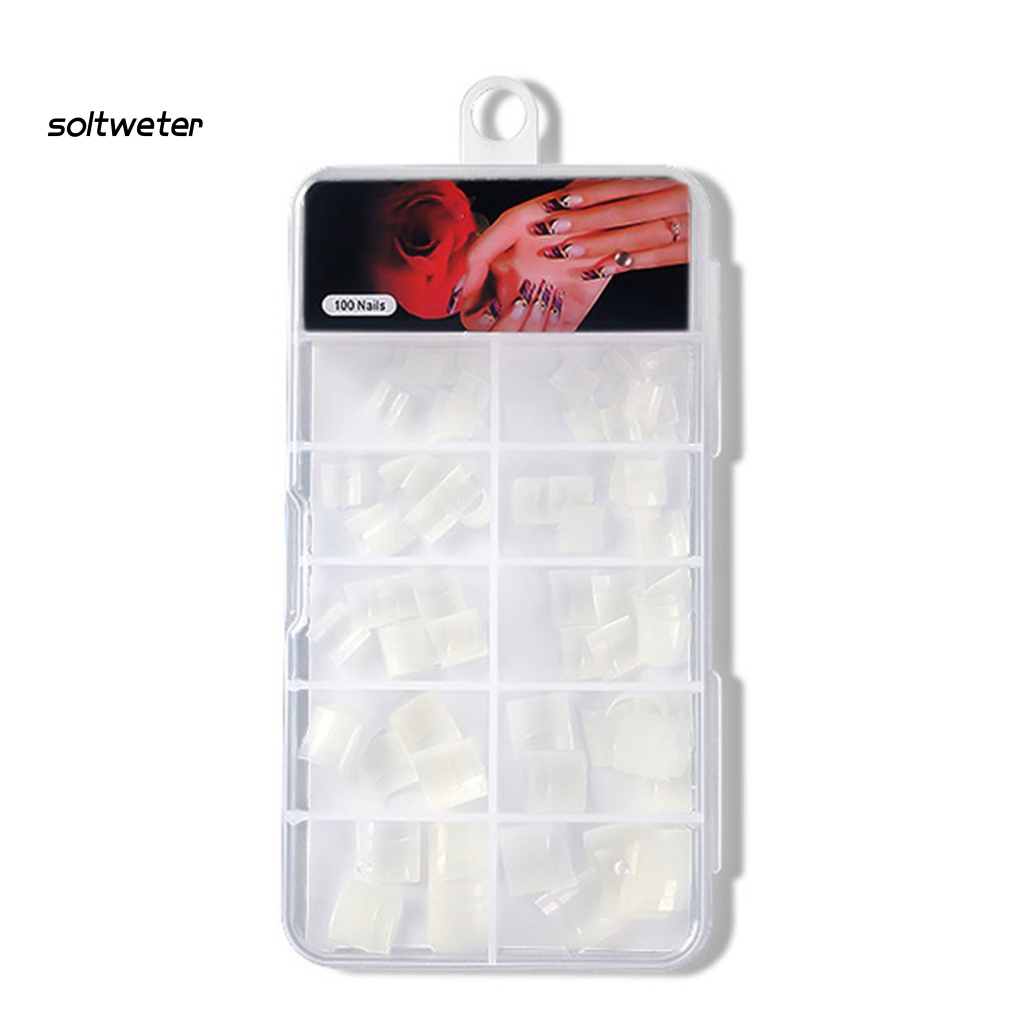 Bộ 100 Móng Tay Giả Che Phủ Nửa Đầu Nối Dài Trong Suốt Phong Cách Pháp DIY