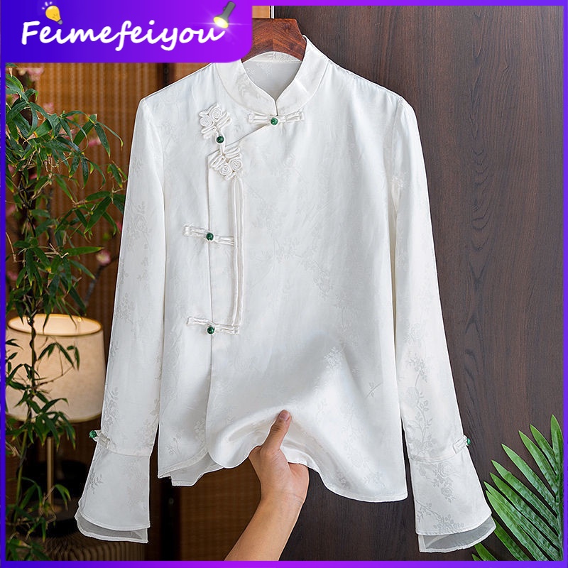 Áo Sơ Mi Lụa Jacquard Tay Dài Phong Cách Trung Hoa Cổ Điển Sang Trọng Nhẹ Nhàng Thời Trang 2023 Dành Cho Bạn Nữ