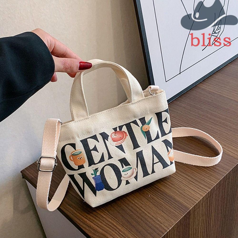 BLISS Túi Xách Vải Canvas In Chữ Đơn Giản Thời Trang Cho Nữ