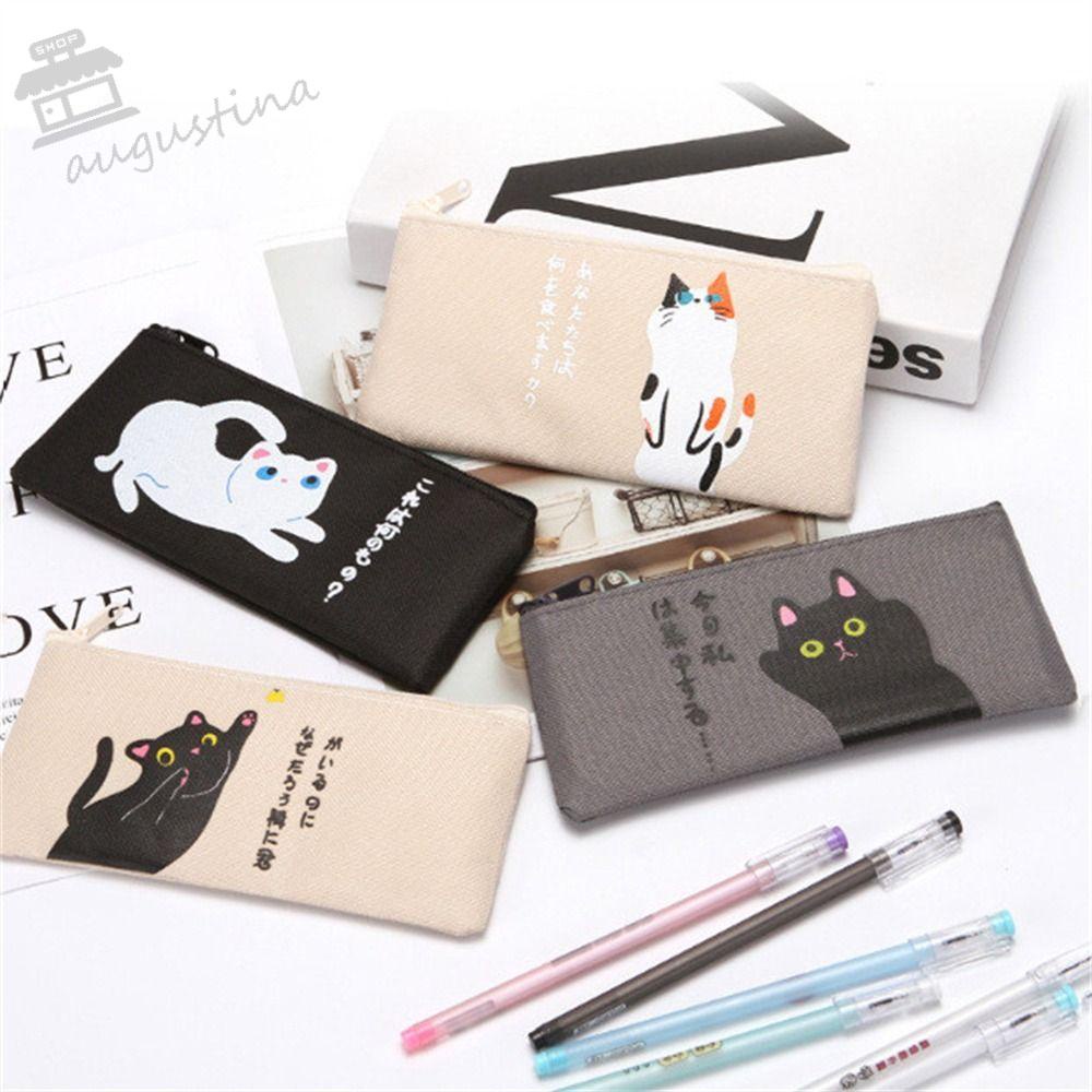 AUGUSTINA Túi Đựng Bút Bằng Vải Canvas Phối Khóa Kéo Xinh Xắn Dành Cho Nữ Ốp