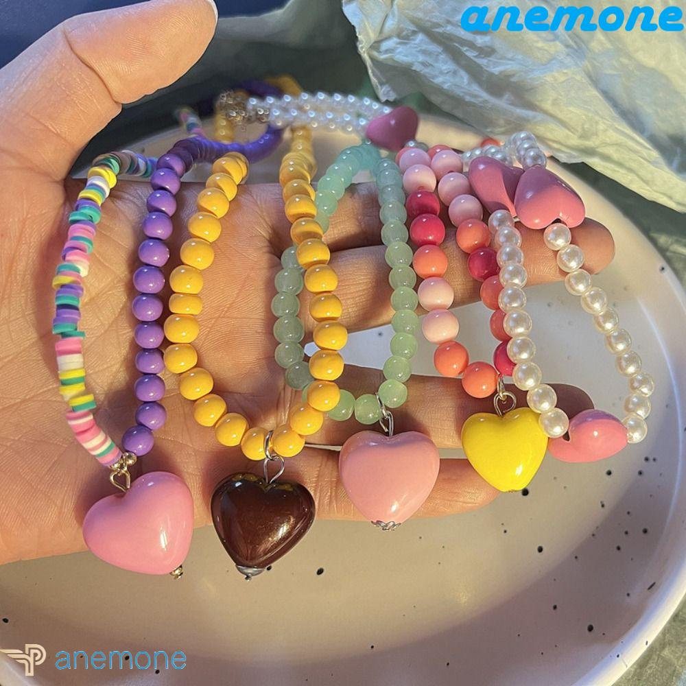 ANEMONE Vòng cổ Mạ Vàng 2K Màu Sắc Cầu Vồng Xinh Xắn Phong Cách Hàn Quốc