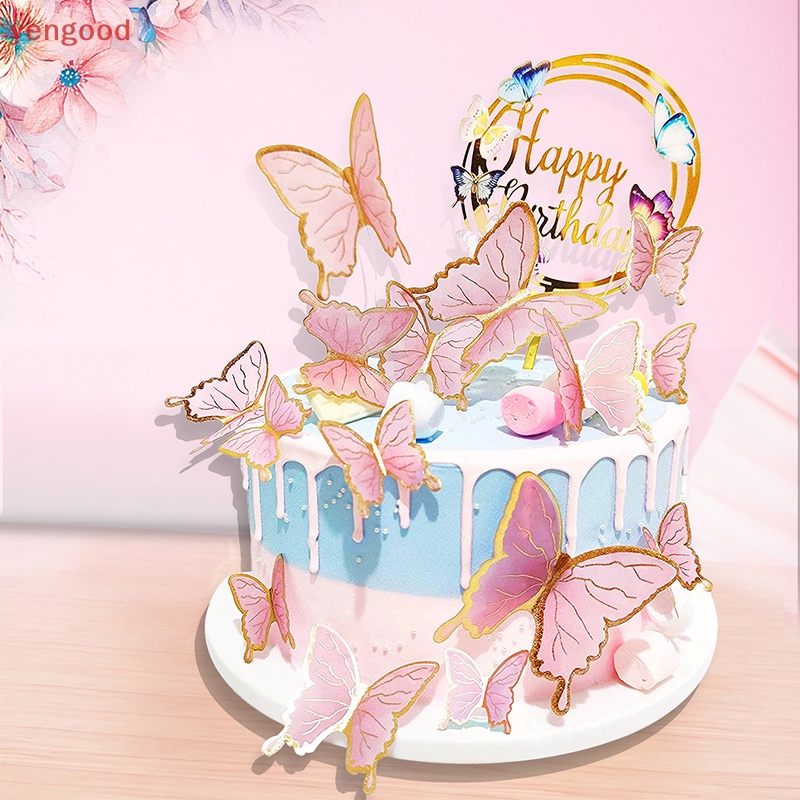 Set 16 Bươm Bướm Bằng Acrylic Dùng Trang Trí Bánh Kem