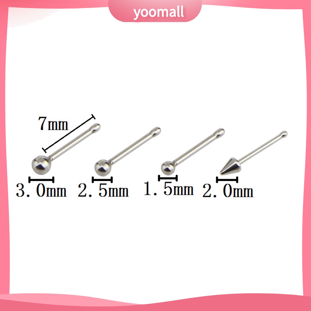 Set 14 Khuyên Mũi Thép Không Gỉ Đính Đá Nhân Tạo Thời Trang