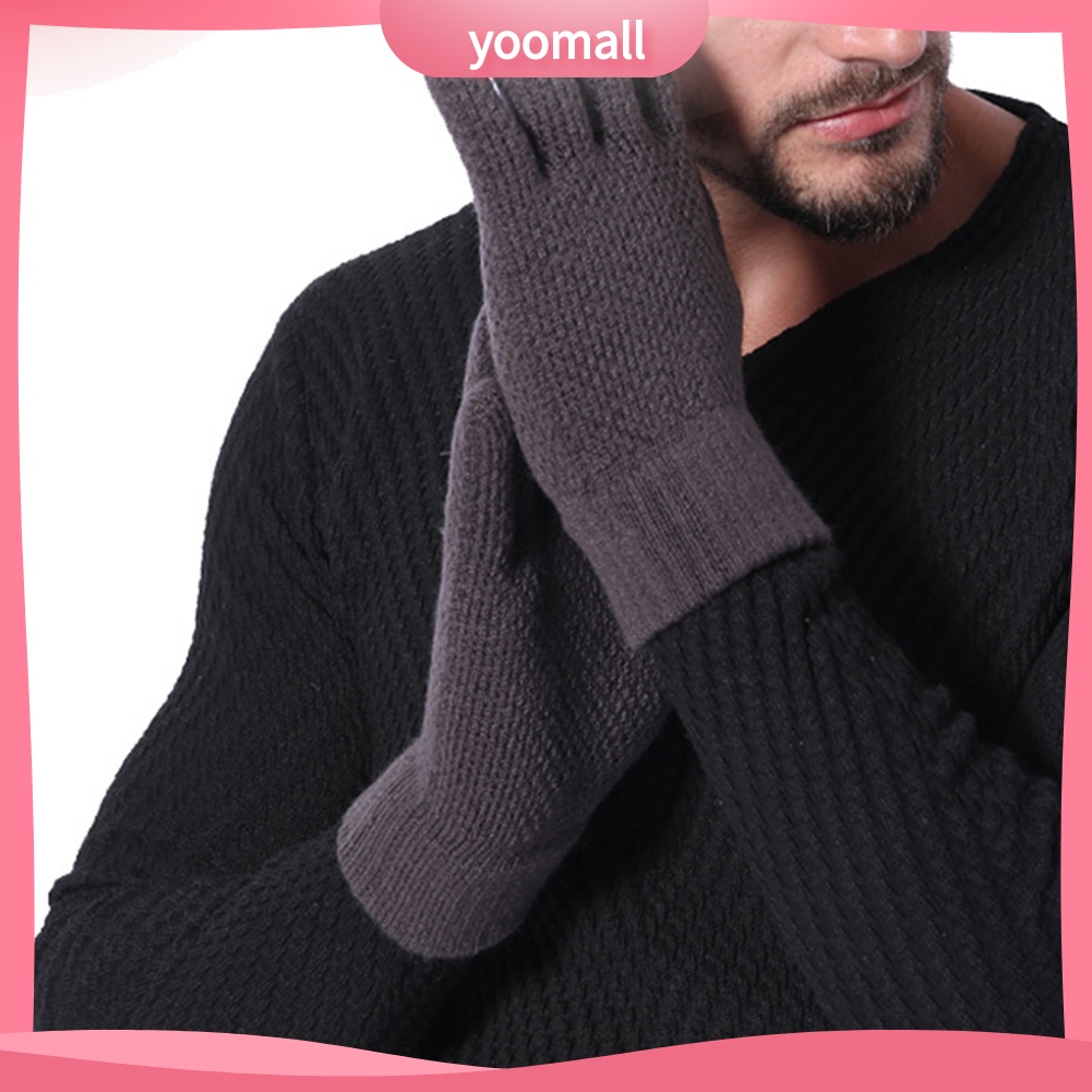 [YM] Găng Tay Len Dệt Kim Dày Dặn Giữ Ấm Mùa Đông Có Thể Dùng Màn Hình Cảm Ứ