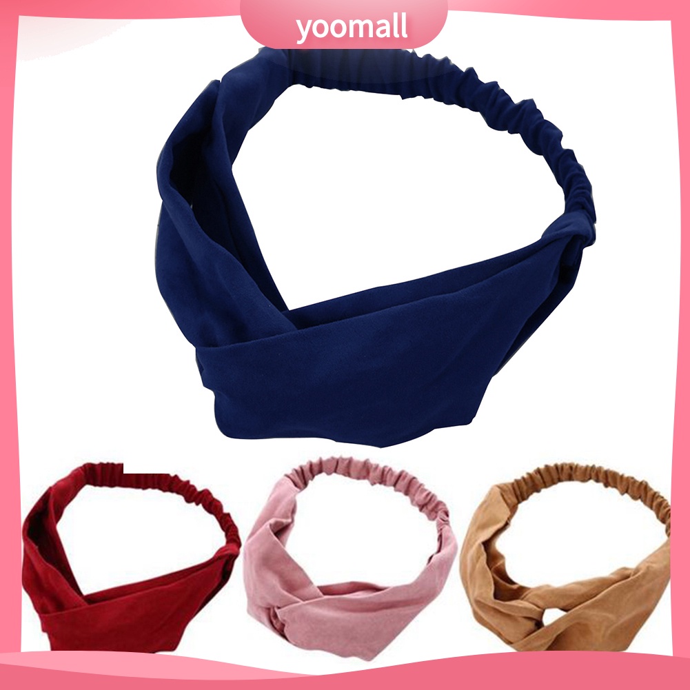 Băng Đô Thắt Nút Chéo Bằng Da Lộn Mềm Co Giãn Màu Trơn Phong Cách Vintage Dành Cho Nữ