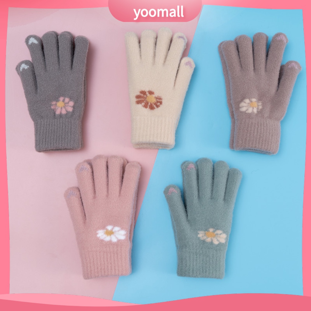 1 Đôi Găng Tay Lái Xe Chống Lạnh Mềm Mại Co Giãn In Họa Tiết Hoa Dễ Thương Có Thể Chạm Màn Hình Cảm Ứng