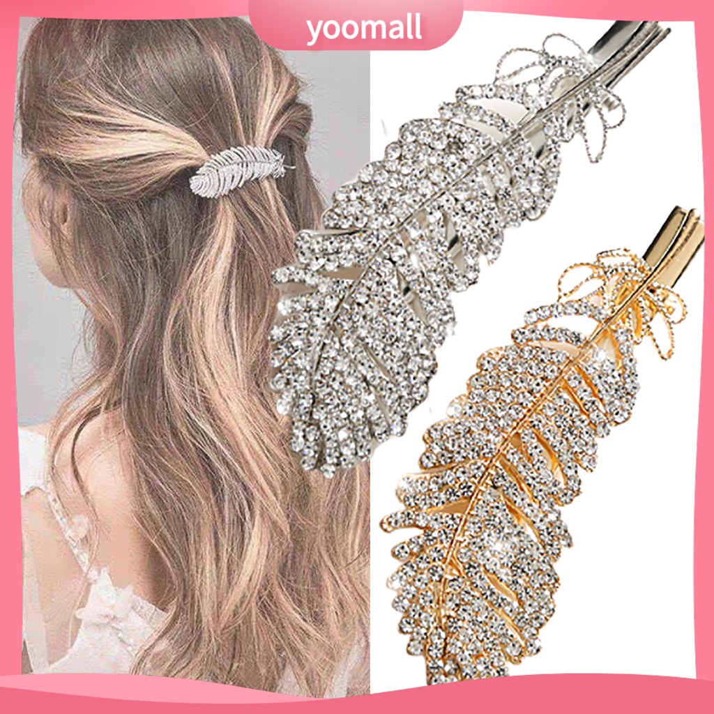 Kẹp Tóc Hợp Kim Hình Lông Vũ Đính Đá Lấp Lánh