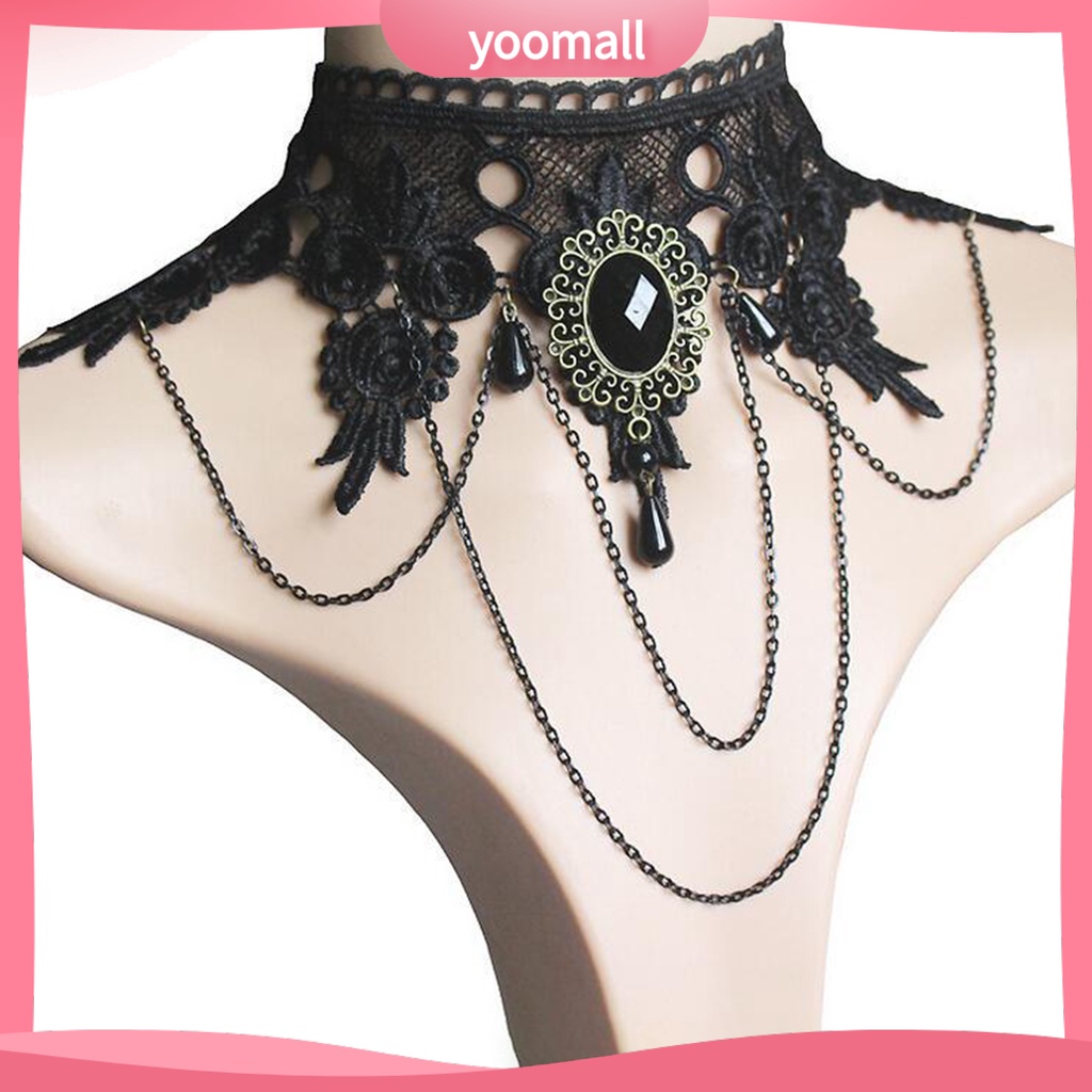 Vòng Cổ Choker / Vòng Tay / Bông Tai Ren Hoa Đính Đá Giả Phong Cách Gothic Punk
