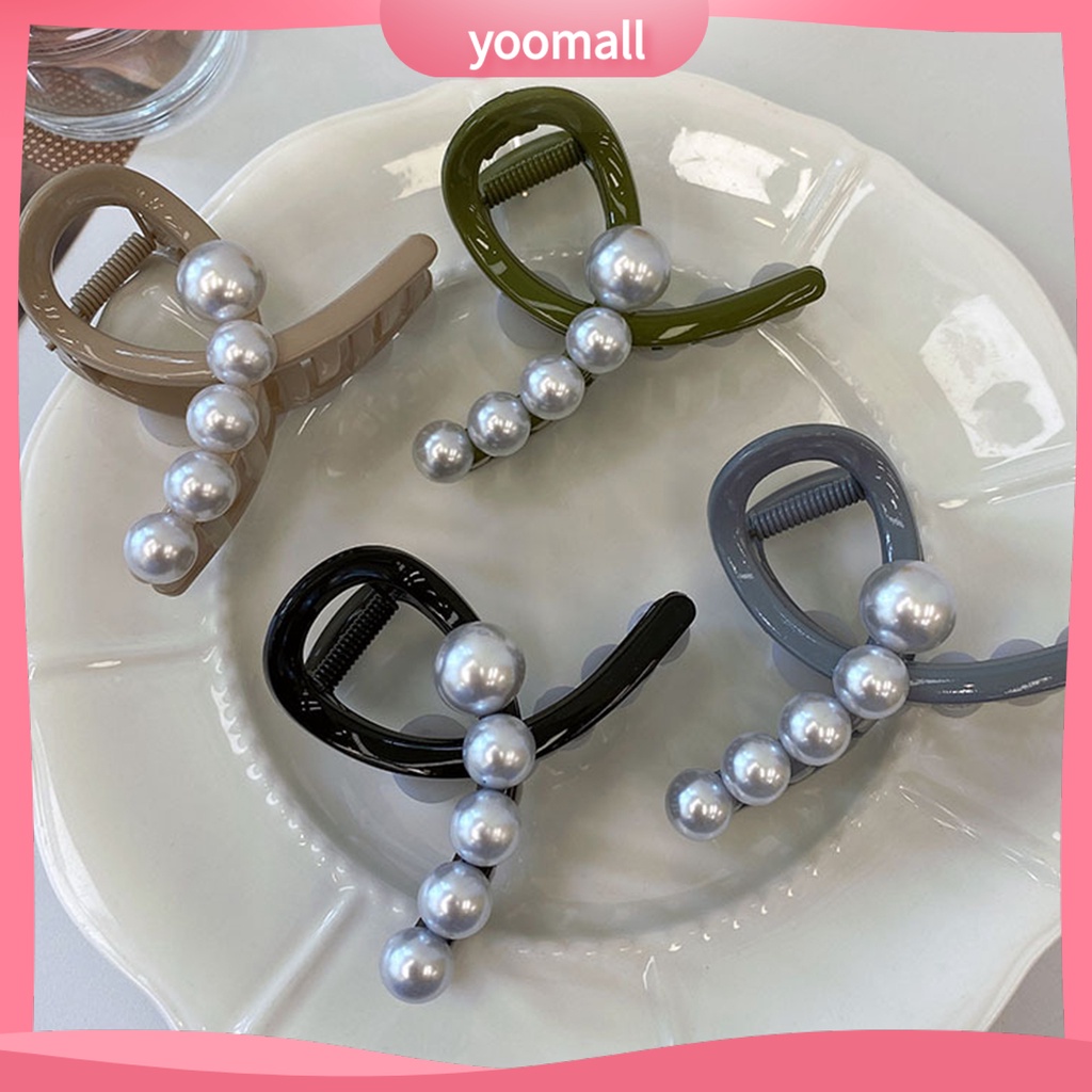[YM] Kẹp Tóc Móng Vuốt Đính Ngọc Trai Giả Khoét Lỗ Chéo Mạnh Mẽ Màu Sắc Tương Phản Chống Trượt Tạo Kiểu Tóc Cho Nữ