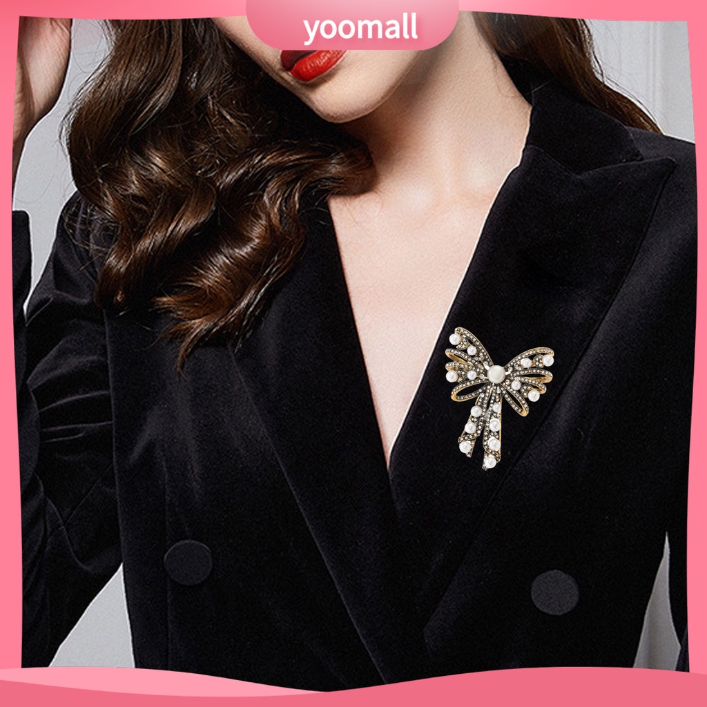 Ghim Cài Áo Hình Nơ Đính Ngọc Trai Giả Phong Cách Pháp Cổ Điển Sang Trọng Dành Cho Nữ