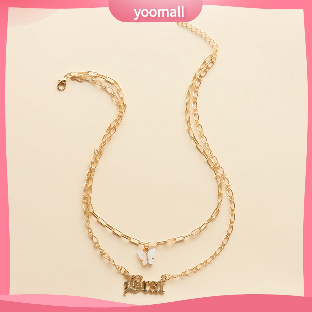 Vòng cổ Dài Hai Lớp Mặt Hình Bướm Và Chữ Cái Thời Trang
